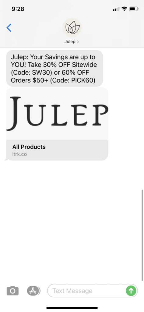 Julep Text Message Marketing Example - 10.25.2020