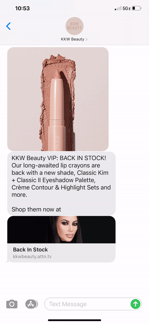 KKW Beauty Text Message Marketing Example - 09.26.2020