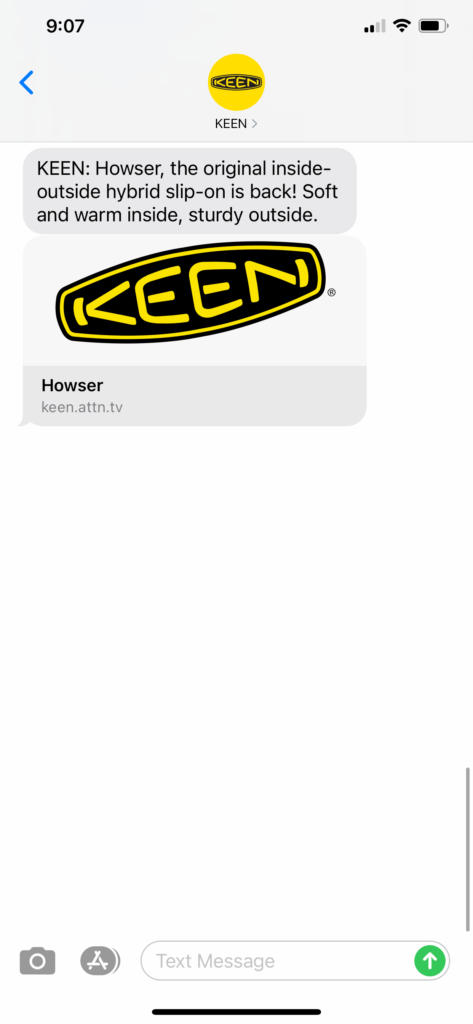 Keen Text Message Marketing Example - 09.23.2020