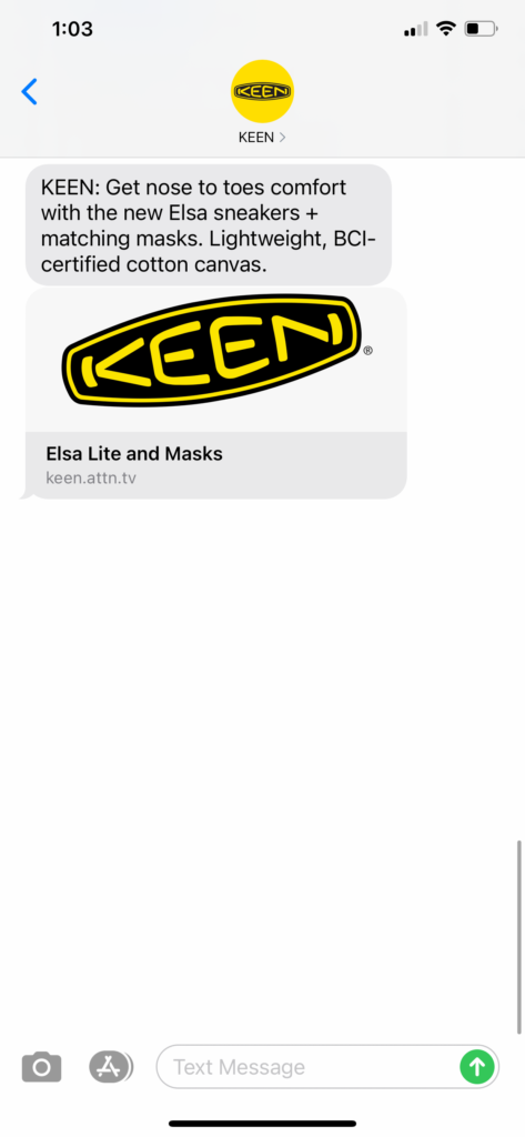 Keen Text Message Marketing Example - 09.29.2020