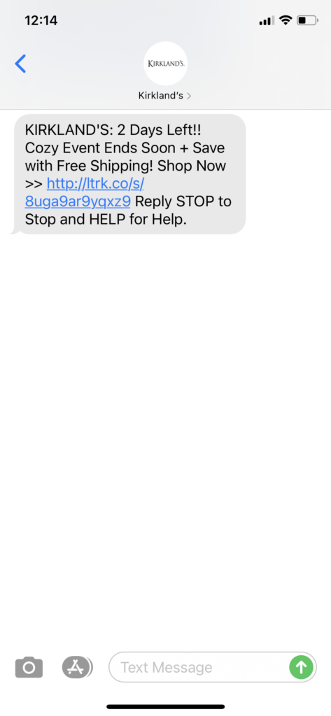 Kirklands Text Message Marketing Example - 10.03.2020
