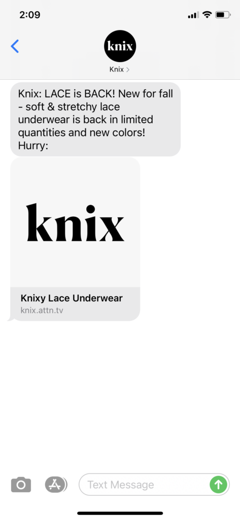Knix Text Message Marketing Example - 10.14.2020