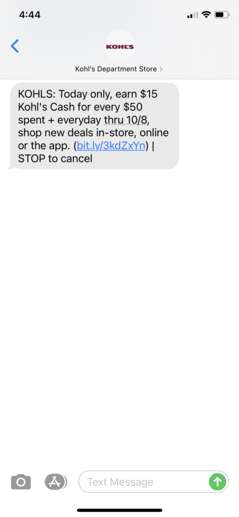 Kohl's Text Message Marketing Example - 10.05.2020