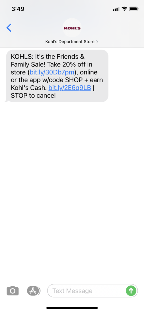Kohl's Text Message Marketing Example - 10.01.2020.png