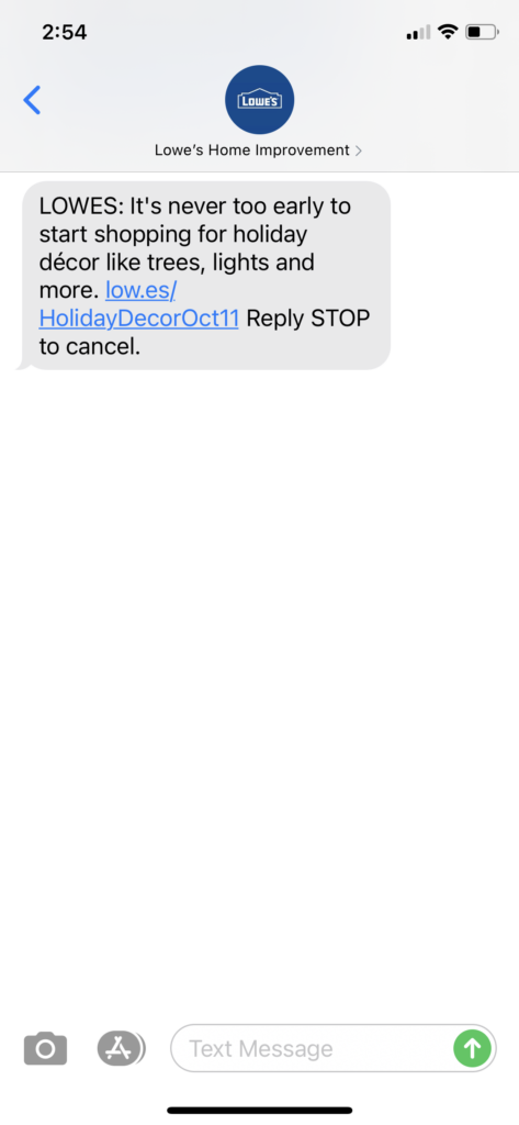 Lowe's Text Message Marketing Example - 10.11.2020