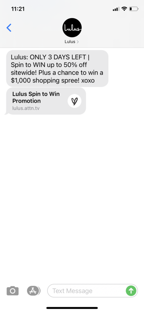 Lulu's Text Message Marketing Example - 10.09.2020