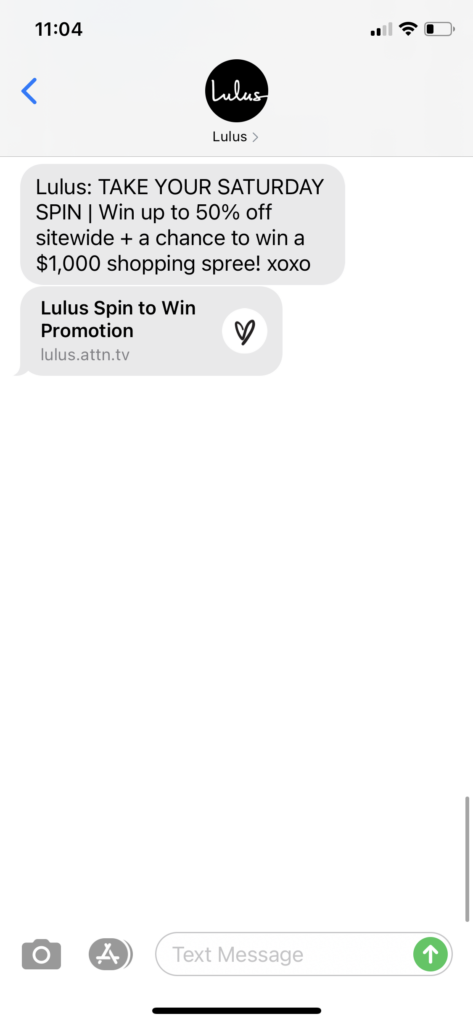 Lulu's Text Message Marketing Example - 10.10.2020