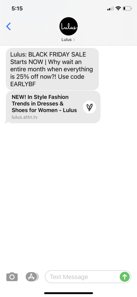Lulus Text Message Marketing Example - 10.23.2020