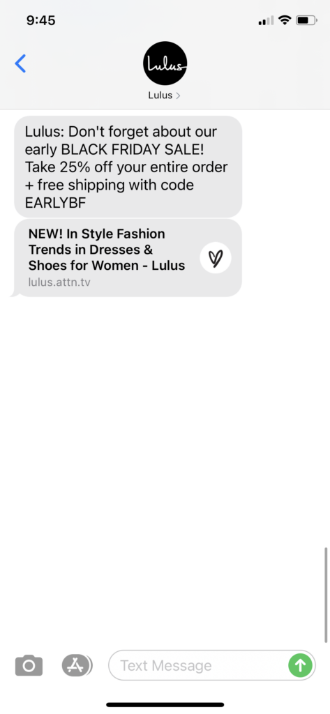 Lulus Text Message Marketing Example - 10.24.2020