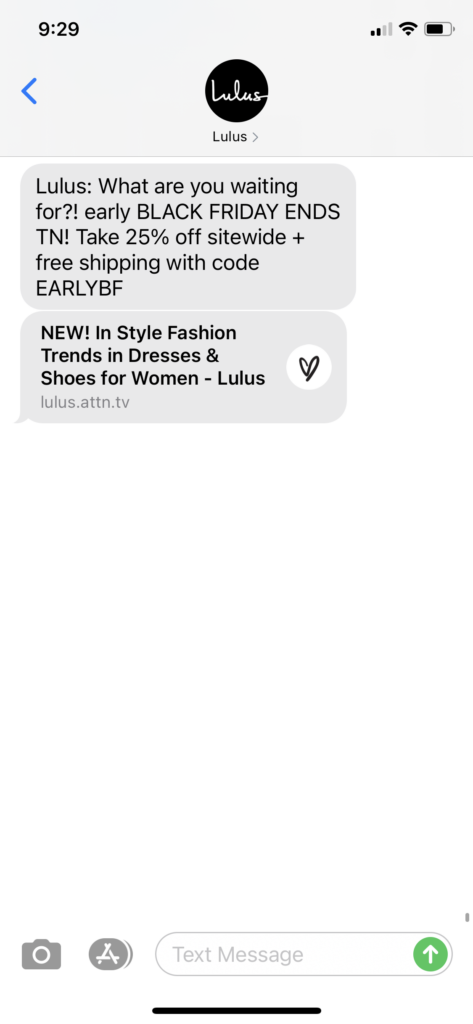 Lulus Text Message Marketing Example - 10.25.2020