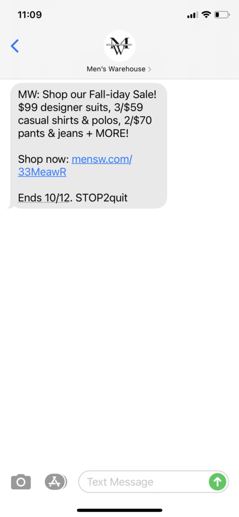 Men's Warehouse Text Message Marketing Example - 10.10.2020.PNG