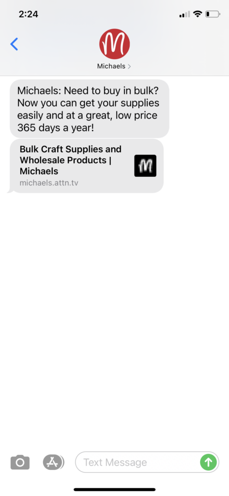 Michaels Text Message Marketing Example - 8.14.2020