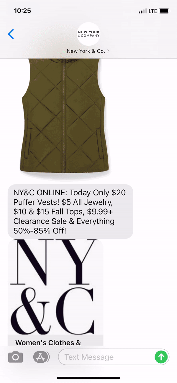New York & Co Text Message Marketing Example - 09.26.2020
