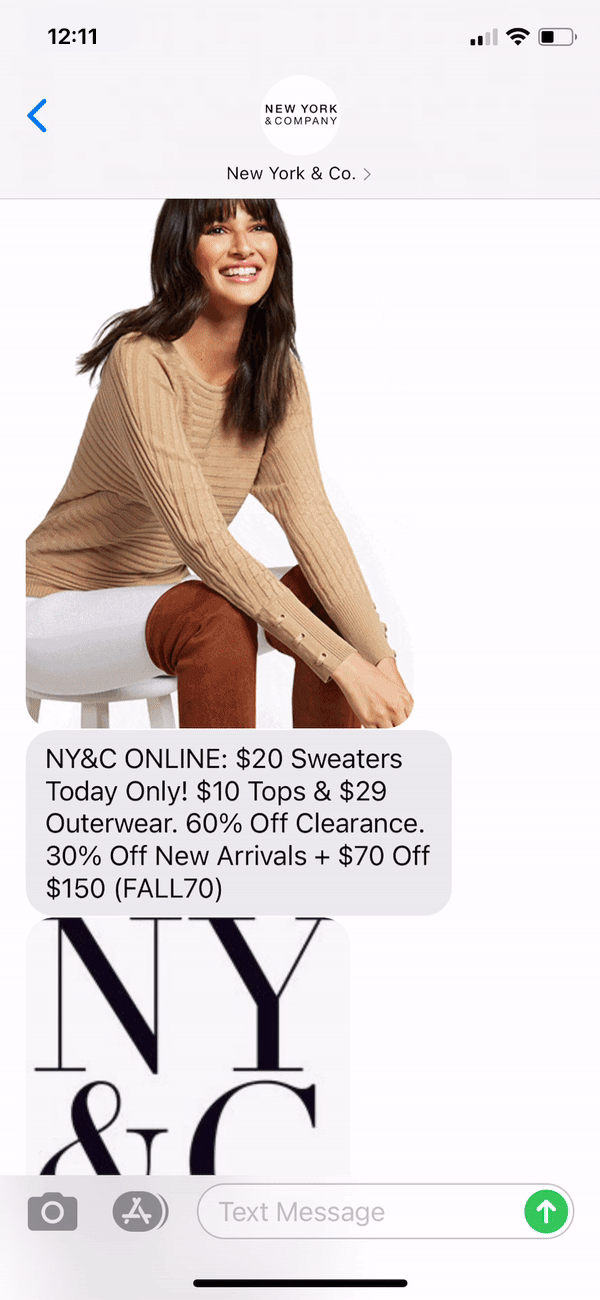 New York & Co Text Message Marketing Example - 10.03.2020
