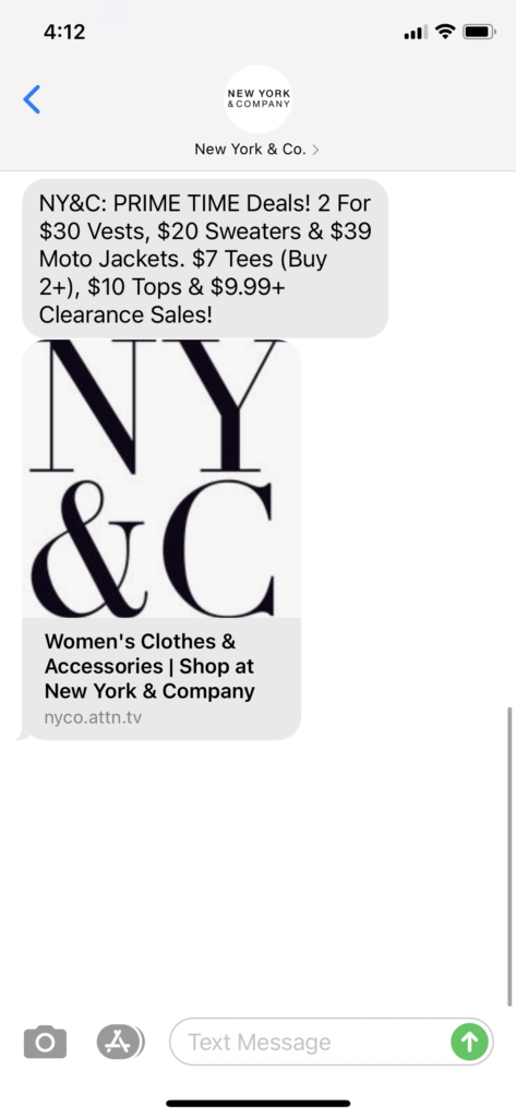 New York and Co Text Message Marketing Example - 10.13.2020