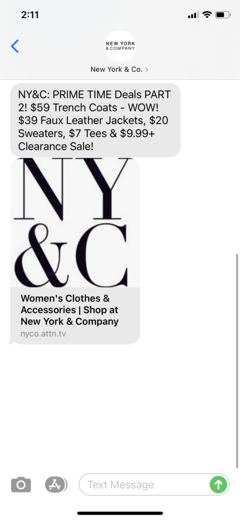 New York and Co Text Message Marketing Example - 10.14.2020