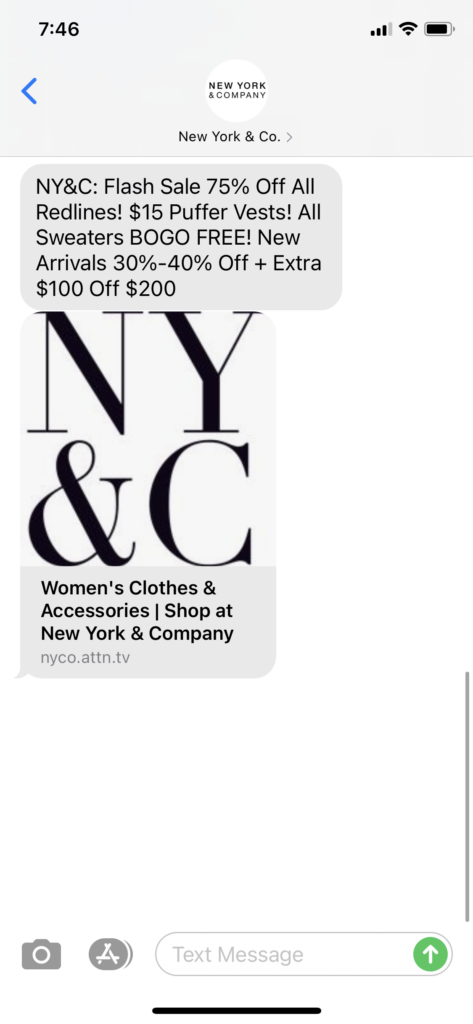 New York and Co Text Message Marketing Example - 10.18.2020