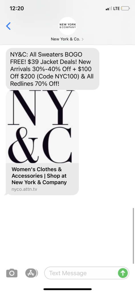 New York and Co Text Message Marketing Example 2- 10.18.2020