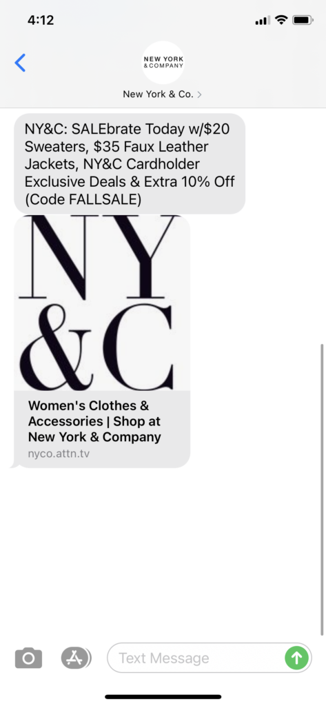 New York and Co Text Message Marketing Example2 - 10.13.2020