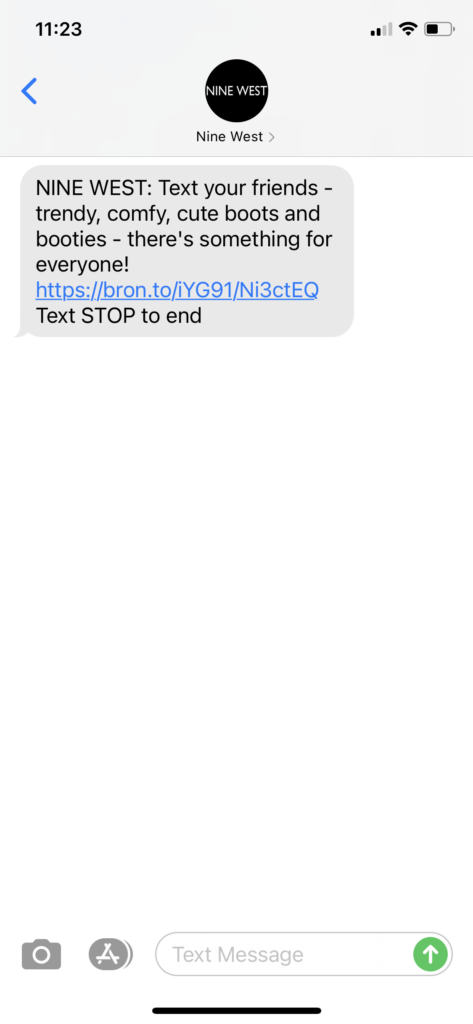 Nine West Text Message Marketing Example - 09.30.2020.png