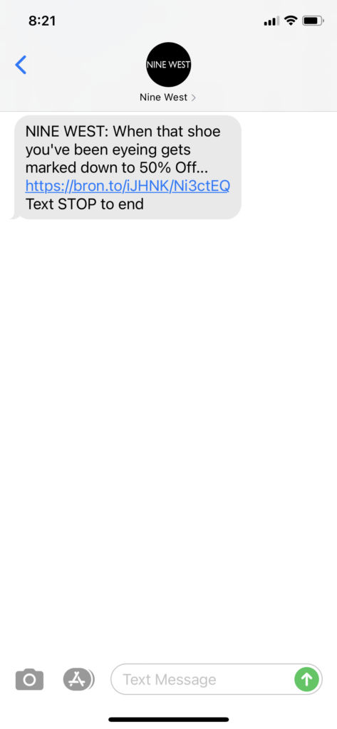Nine West Text Message Marketing Example - 10.15.2020