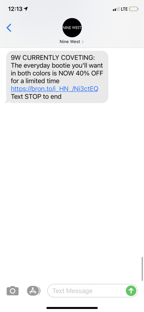 Nine West Text Message Marketing Example - 10.18.2020
