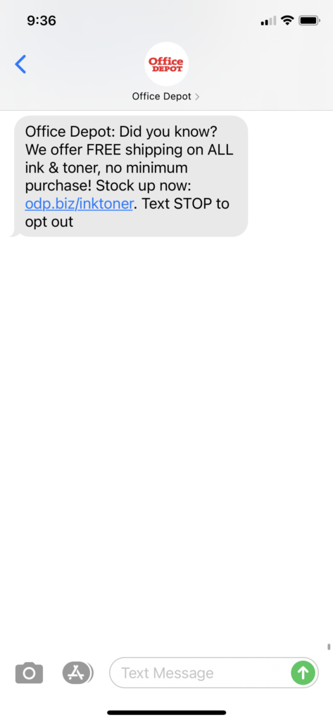 Office Depot Text Message Marketing Example - 10.20.2020