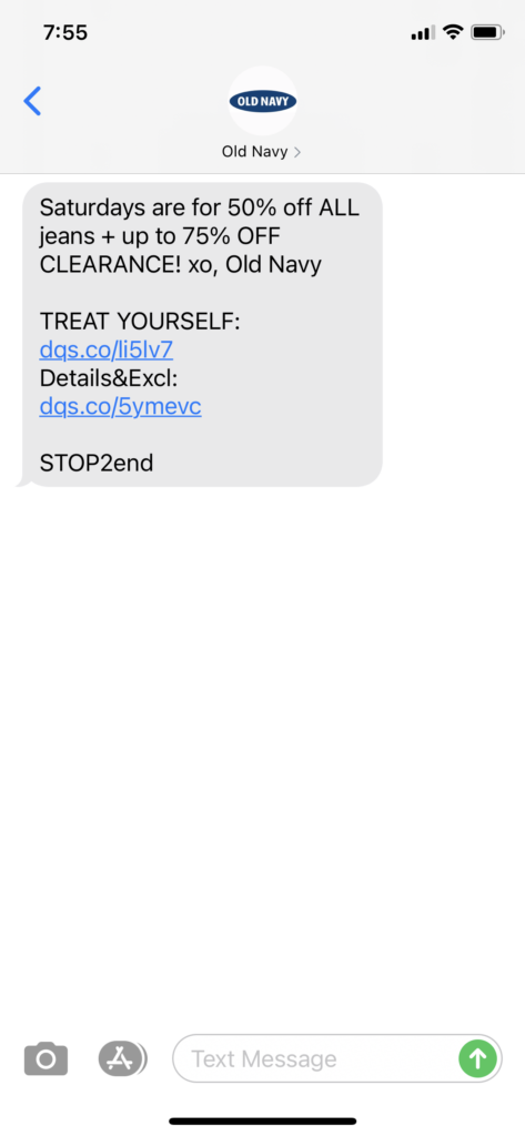 Old Navy Text Message Marketing Example - 10.17.2020