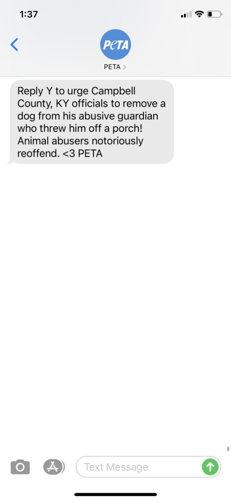 PETA Text Message Marketing Example - 9.03.2020