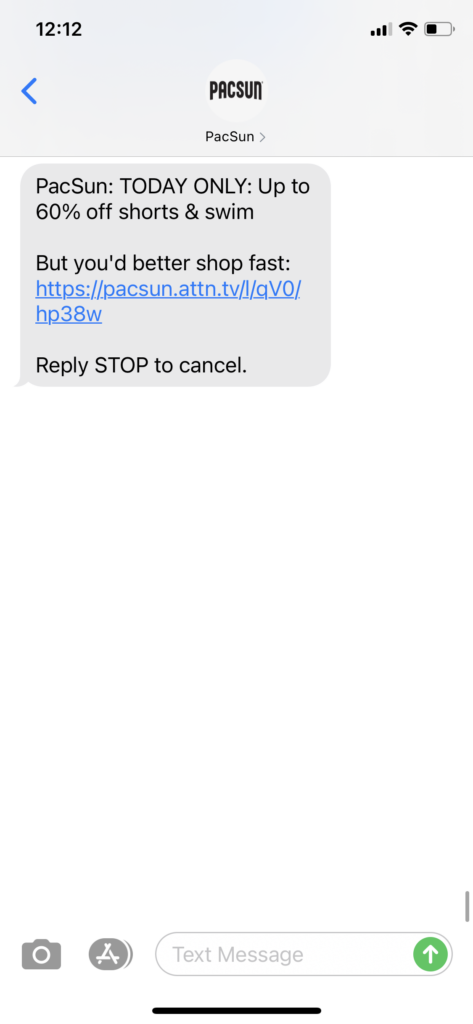 PacSun Text Message Marketing Example - 10.03.2020