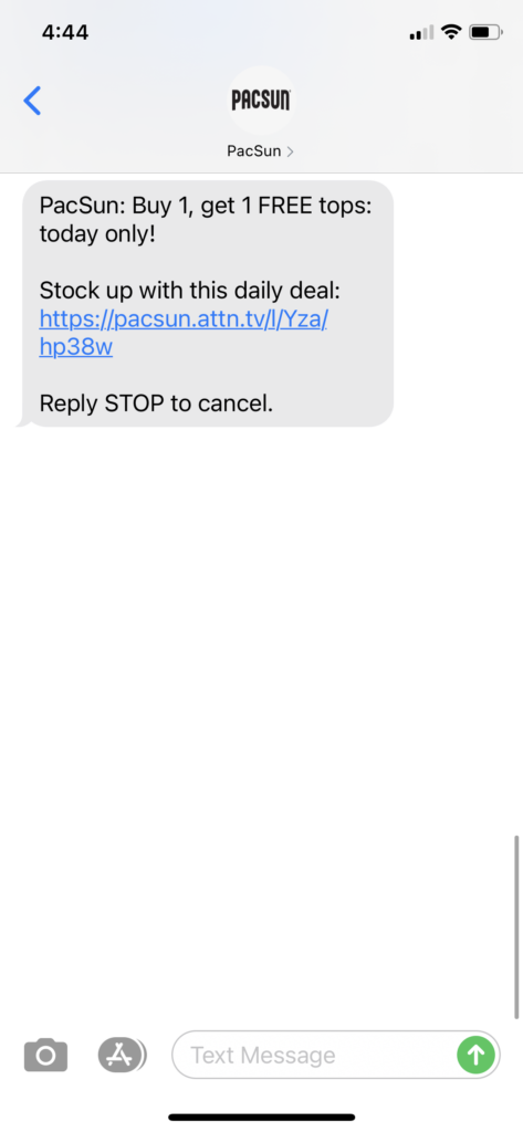 PacSun Text Message Marketing Example - 10.05.2020