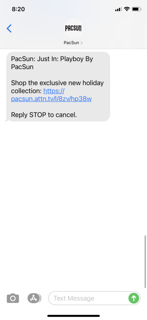 PacSun Text Message Marketing Example - 10.15.2020