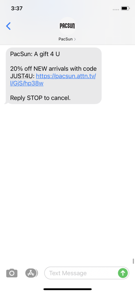 PacSun Text Message Marketing Example - 10.16.2020