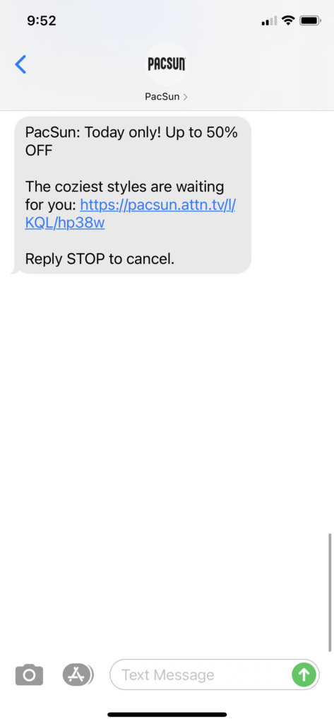 PacSun Text Message Marketing Example - 10.20.2020