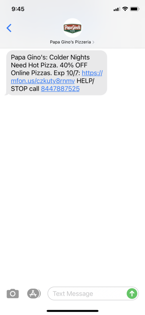 Papa Gino's Text Message Marketing Example - 10.05.2020