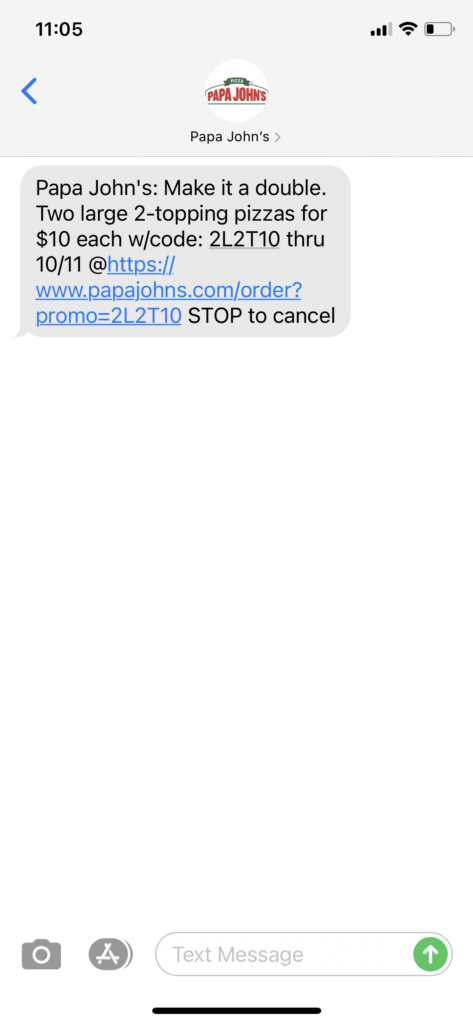 Papa John's Text Message Marketing Example - 10.10.2020