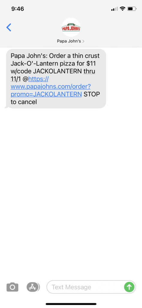 Papa Johns Text Message Marketing Example - 10.24.2020