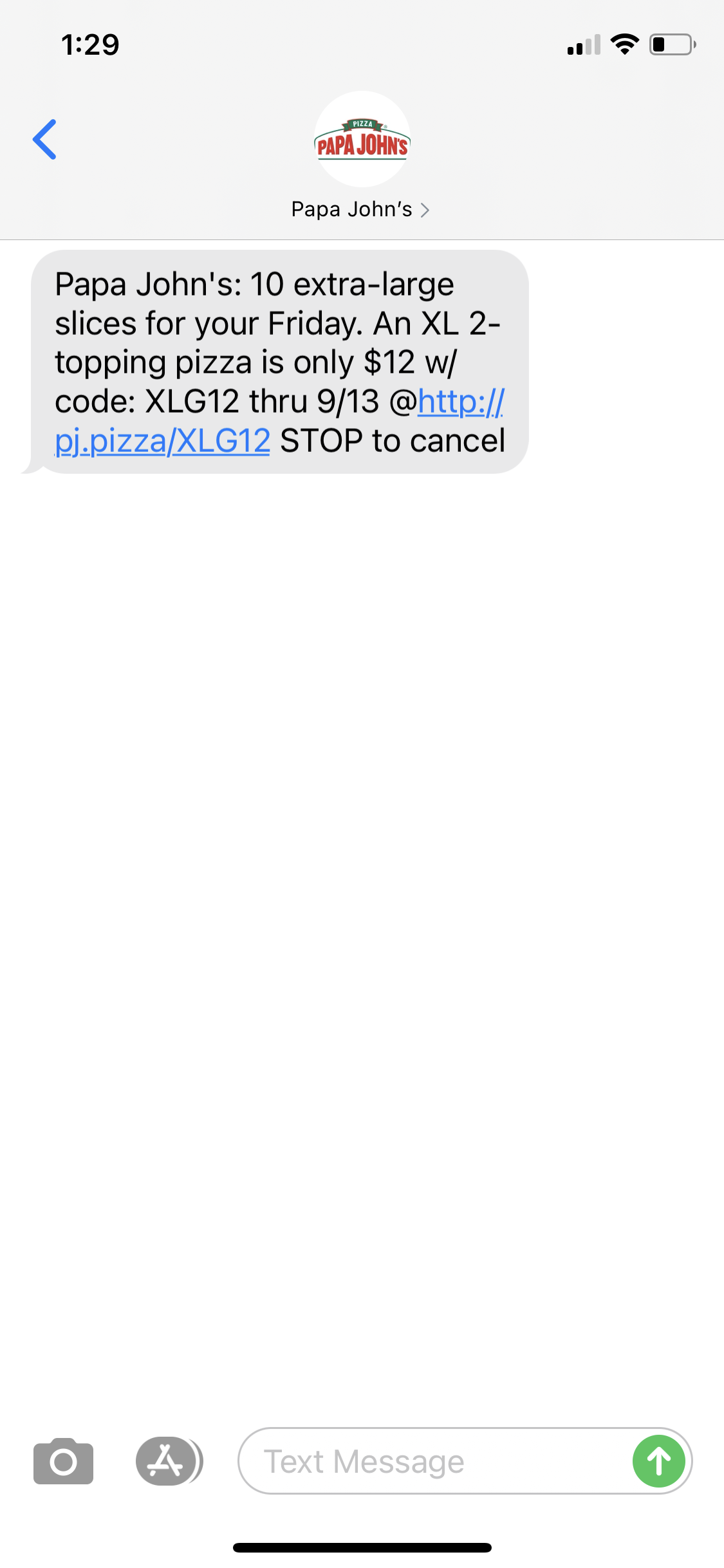 Papa John’s Text Message Marketing Example 9.11.2020 SMS Archives