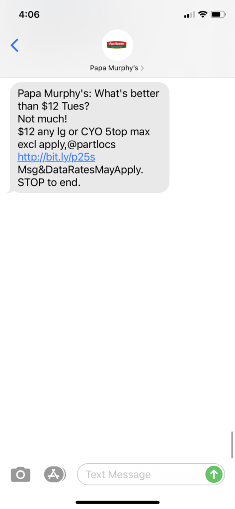 Papa Murphy's Text Message Marketing Example - 10.06.2020