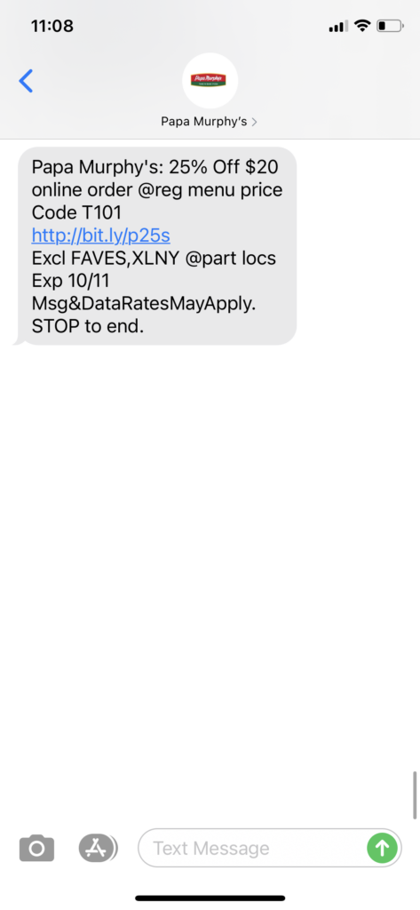 Papa Murphy's Text Message Marketing Example - 10.10.2020