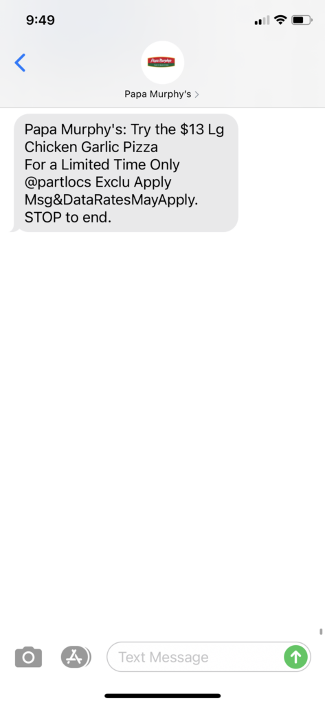 Papa Murphys Text Message Marketing Example - 10.24.2020