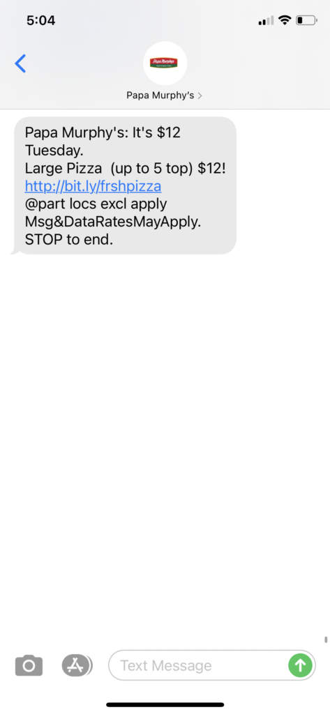 Papa Murphys Text Message Marketing Example - 10.27.2020