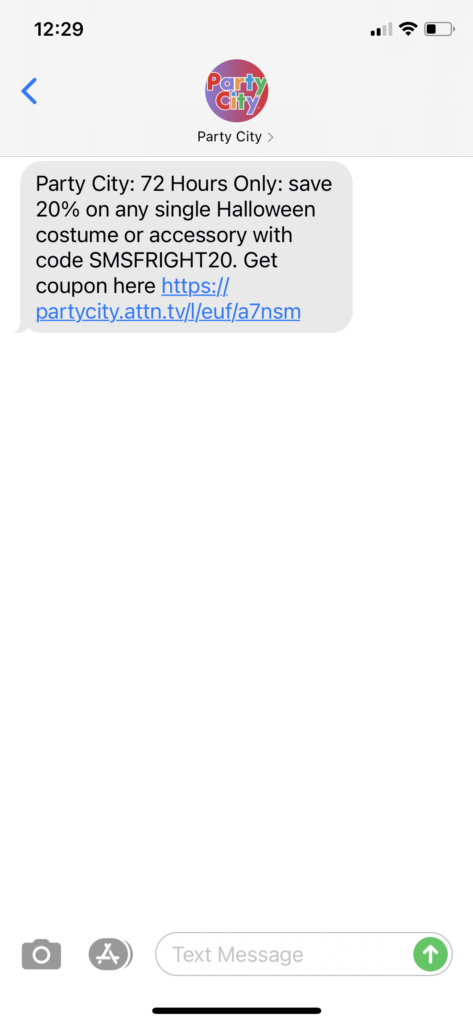 Party City Text Message Marketing Example - 10.02.2020