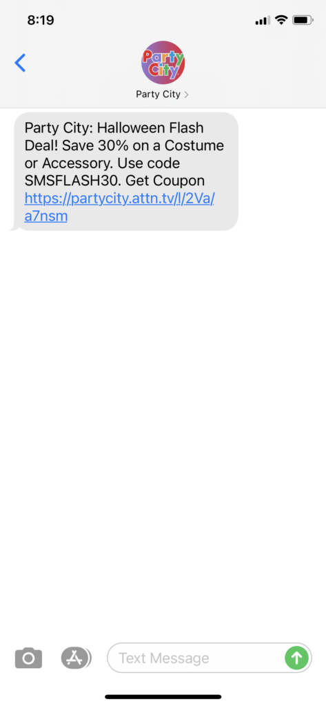 Party City Text Message Marketing Example 2- 10.15.2020