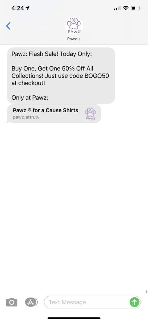 Pawz Text Message Marketing Example - 10.07.2020
