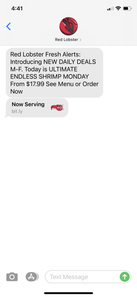 Red Lobster Text Message Marketing Example - 10.05.2020