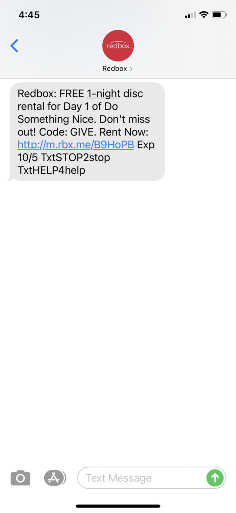 Redbox Text Message Marketing Example - 10.05.2020