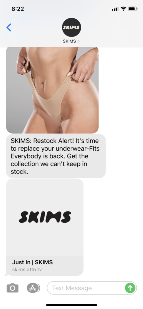 SKIMS Text Message Marketing Example - 10.15.2020