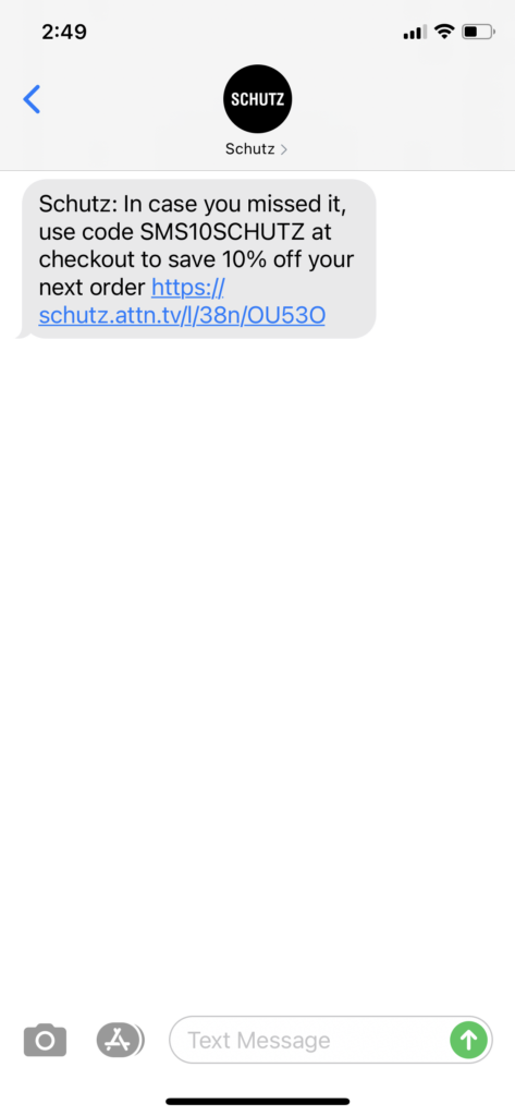 Schutz Text Message Marketing Example - 10.11.2020