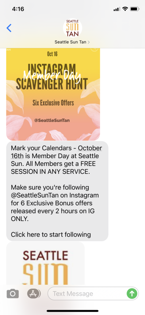 Seattle Sun Tan Text Message Marketing Example - 10.13.2020